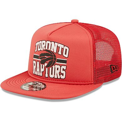 Men's New Era Red Toronto Raptors Logo A-Frame 9FIFTY Trucker Snapback Hat