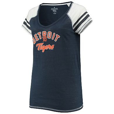 Women's Soft as a Grape Navy Detroit Tigers Curvy Colorblock Tri-Blend Raglan V-Neck T-Shirt