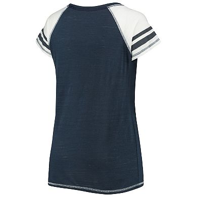 Women's Soft as a Grape Navy Detroit Tigers Curvy Colorblock Tri-Blend Raglan V-Neck T-Shirt