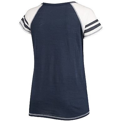 Women's Soft as a Grape Navy Seattle Mariners Curvy Colorblock Tri-Blend Raglan V-Neck T-Shirt