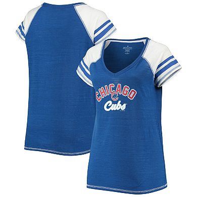 Women's Soft as a Grape Royal Chicago Cubs Curvy Colorblock Tri-Blend Raglan V-Neck T-Shirt