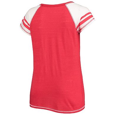 Women's Soft as a Grape Red Los Angeles Angels Curvy Colorblock Tri-Blend Raglan V-Neck T-Shirt