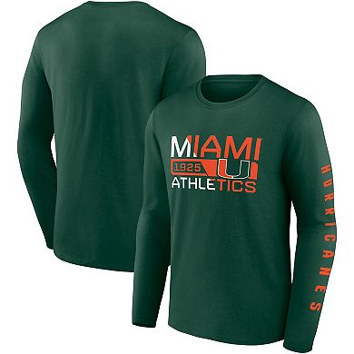Men's Fanatics Branded Green Miami Hurricanes Broad Jump 2-Hit Long Sleeve T-Shirt