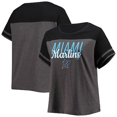 Women's Heathered Charcoal/Black Miami Marlins Plus Size Colorblock T-Shirt