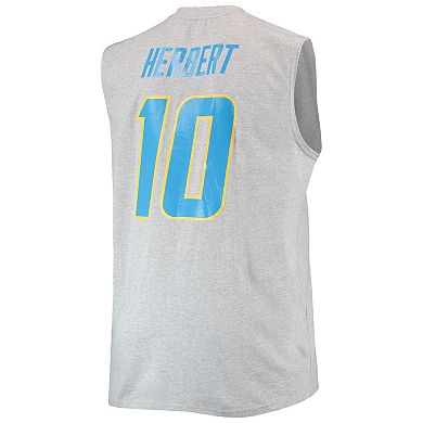 Men's Justin Herbert Heathered Gray Los Angeles Chargers Big & Tall Player Name & Number Muscle Tank Top