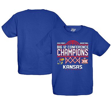 Youth Blue 84 Royal Kansas Jayhawks 2022 Big 12 Men's Basketball Conference Tournament Champions Locker Room T-Shirt