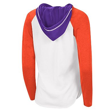 Women's G-III 4Her by Carl Banks White/Orange Clemson Tigers From the Sideline Raglan Hoodie Long Sleeve T-Shirt