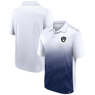 Men's Fanatics Branded White/Navy Milwaukee Brewers Iconic Parameter Sublimated Polo
