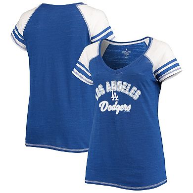 Women's Soft as a Grape Royal Los Angeles Dodgers Curvy Colorblock Tri-Blend Raglan V-Neck T-Shirt