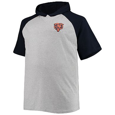 Men's Heathered Gray/Navy Chicago Bears Big & Tall Raglan Short Sleeve Pullover Hoodie