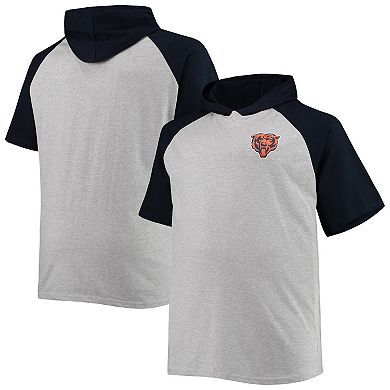 Men's Heathered Gray/Navy Chicago Bears Big & Tall Raglan Short Sleeve Pullover Hoodie