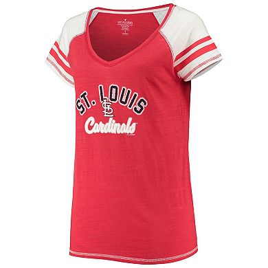 Women's Soft as a Grape Red St. Louis Cardinals Curvy Colorblock Tri-Blend Raglan V-Neck T-Shirt