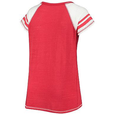 Women's Soft as a Grape Red Washington Nationals Curvy Colorblock Tri-Blend Raglan V-Neck T-Shirt
