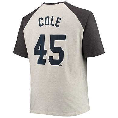 Men's Gerrit Cole Oatmeal/Heathered Charcoal New York Yankees Name & Number Raglan T-Shirt