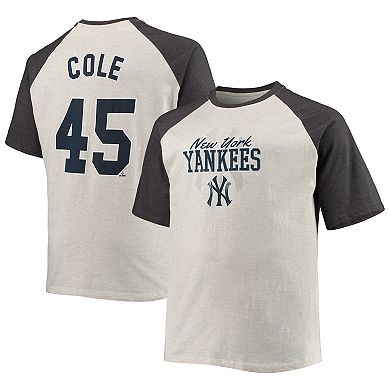 Men's Gerrit Cole Oatmeal/Heathered Charcoal New York Yankees Name & Number Raglan T-Shirt