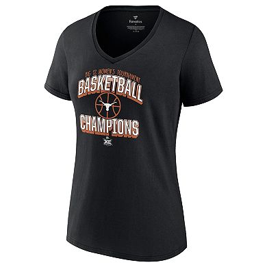 Women's Fanatics Branded Black Texas Longhorns 2022 Big 12 Women's Basketball Conference Tournament Champions V-Neck T-Shirt