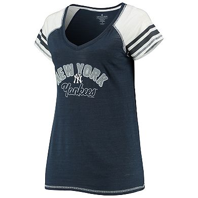 Women's Soft as a Grape Navy New York Yankees Curvy Colorblock Tri-Blend Raglan V-Neck T-Shirt