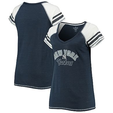 Women's Soft as a Grape Navy New York Yankees Curvy Colorblock Tri-Blend Raglan V-Neck T-Shirt