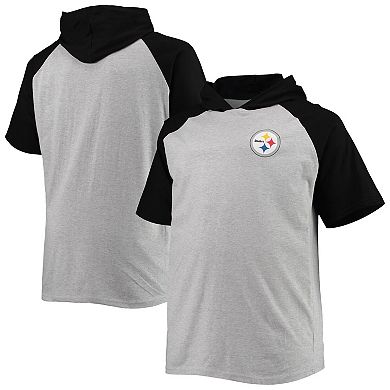 Men's Heathered Gray/Black Pittsburgh Steelers Big & Tall Raglan Short Sleeve Pullover Hoodie