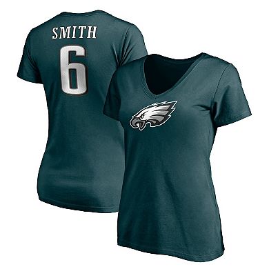 Women's Fanatics Branded DeVonta Smith Midnight Green Philadelphia Eagles Player Icon Name & Number V-Neck T-Shirt