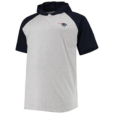 Men's Heathered Gray/Navy New England Patriots Big & Tall Raglan Short Sleeve Pullover Hoodie