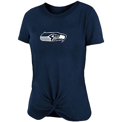Women's New Era College Navy Seattle Seahawks Slub T-Shirt with Front Twist Knot
