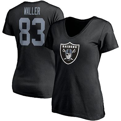 Women's Fanatics Branded Darren Waller Black Las Vegas Raiders Player Icon Name & Number V-Neck T-Shirt
