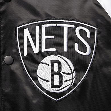 Men's Starter Black/Gray Brooklyn Nets Reliever Varsity Satin Raglan Full-Snap Jacket