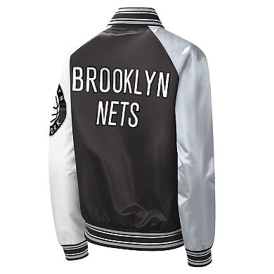 Women's Starter Black Brooklyn Nets The Prospect Raglan Full-Snap Jacket