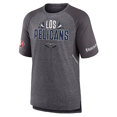 Men's Fanatics Branded Heathered Gray New Orleans Pelicans 2022 Noches Ene-Be-A Core Shooting Raglan T-Shirt