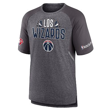 Men's Fanatics Branded Heathered Gray Washington Wizards 2022 Noches Ene-Be-A Core Shooting Raglan T-Shirt