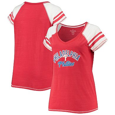 Women's Soft as a Grape Red Philadelphia Phillies Curvy Colorblock Tri-Blend Raglan V-Neck T-Shirt