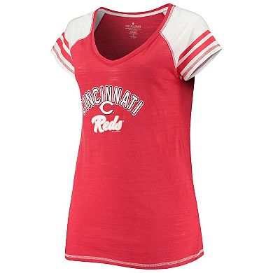 Women's Soft as a Grape Red Cincinnati Reds Curvy Colorblock Tri-Blend Raglan V-Neck T-Shirt