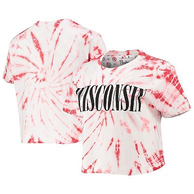 Women's Pressbox Red Wisconsin Badgers Showtime Tie-Dye Crop T-Shirt