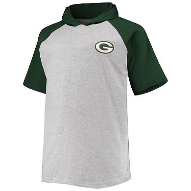 Men's Heathered Gray/Green Green Bay Packers Big & Tall Raglan Short Sleeve Pullover Hoodie