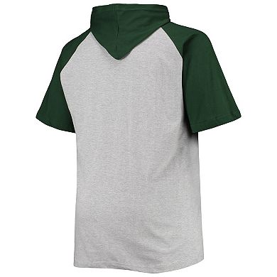 Men's Heathered Gray/Green Green Bay Packers Big & Tall Raglan Short Sleeve Pullover Hoodie