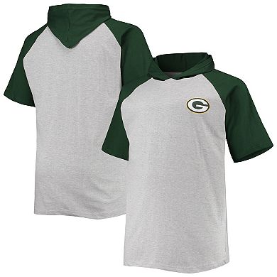 Men's Heathered Gray/Green Green Bay Packers Big & Tall Raglan Short Sleeve Pullover Hoodie