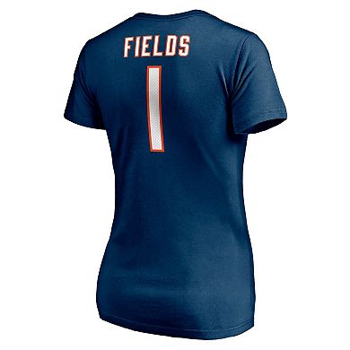 Women's Fanatics Branded Justin Fields Navy Chicago Bears Logo Player Icon Name & Number V-Neck T-Shirt