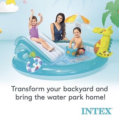 Intex 57165EP Gator Outdoor Inflatable Kiddie Pool Water Play Center with Slide