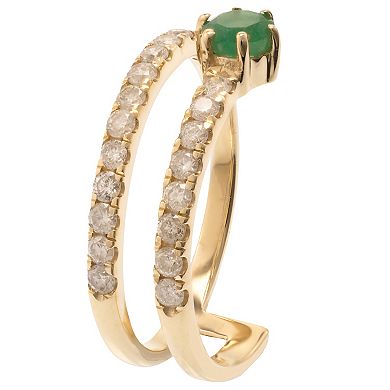 Gemistry 14k Gold Emerald & White Topaz Wrap Ring