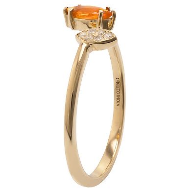 Gemistry 14k Gold Fire Opal & White Topaz Open Marquise Ring