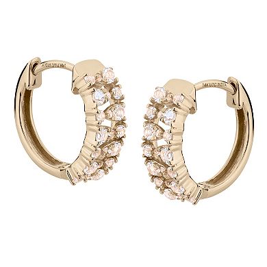 Gemistry 14k Gold White Topaz Hinged Hoop Earrings