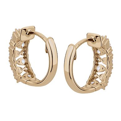 Gemistry 14k Gold White Topaz Hinged Hoop Earrings