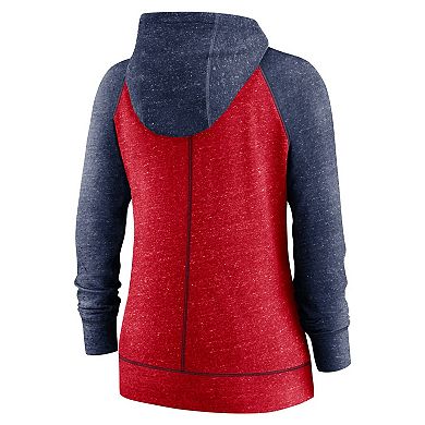 Women's Nike Heathered Red/Heathered Navy Los Angeles Angels Split Wordmark Gym Vintage Raglan Slub Full-Zip Hoodie