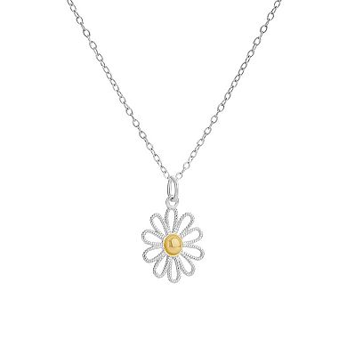 PRIMROSE Two Tone Sterling Silver Twisted Sunflower Pendant Necklace