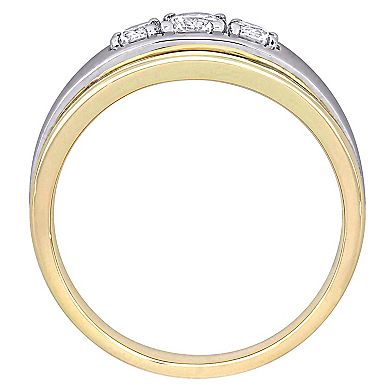 Stella Grace Men's 10k Gold Two Tone Lab-Created White Sapphire 3-Stone Ring