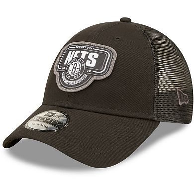 Men's New Era Black Brooklyn Nets Team Logo Patch 9FORTY Trucker Snapback Hat