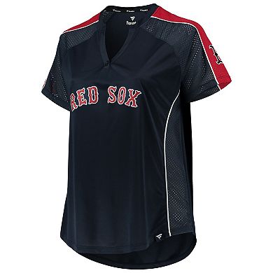Women's Navy Boston Red Sox Plus Size Diva Notch Neck Raglan T-Shirt