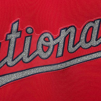 Women's Red Washington Nationals Plus Size Diva Notch Neck Raglan T-Shirt