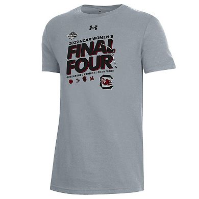 Youth Under Armour Heathered Gray South Carolina Gamecocks 2022 NCAA Women's Basketball Tournament March Madness Final Four Regional Champions Locker Room T-Shirt